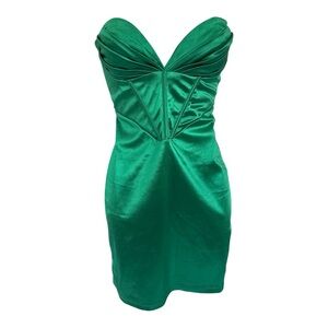 NWT Princess Polly Green Rome Satin Strapless Bustier Corset Bodycon Mini Dress